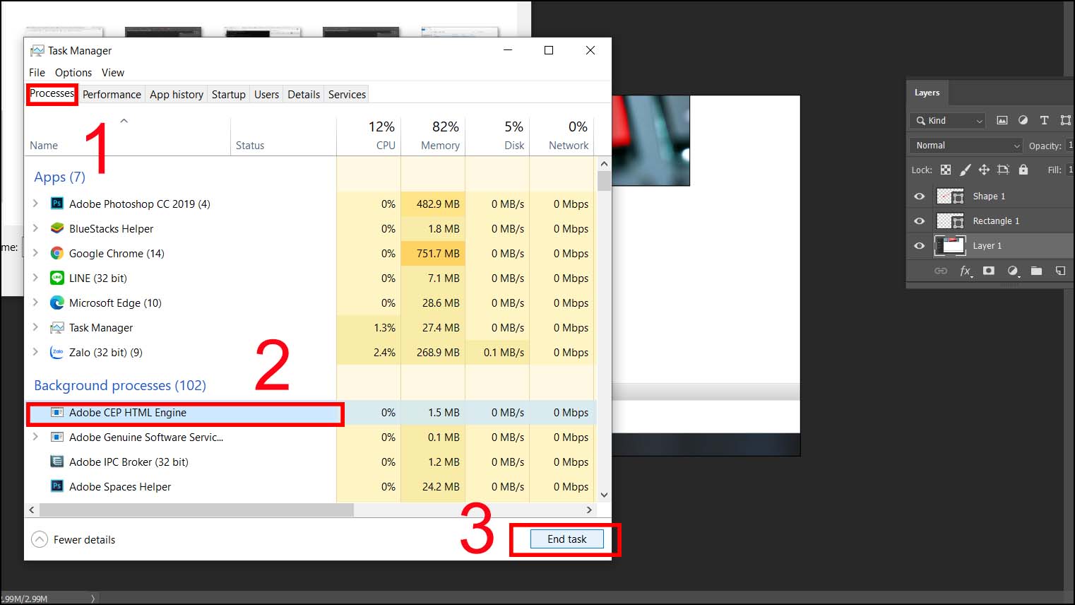 Hãy thử tìm kiếm trong mục Processes xem file hoặc ứng dụng mà bạn nghi ngờ có đang chạy không. Nếu bạn tìm thấy, hãy click chọn tác vụ và nhấn End Task để buộc dừng nó lại.
